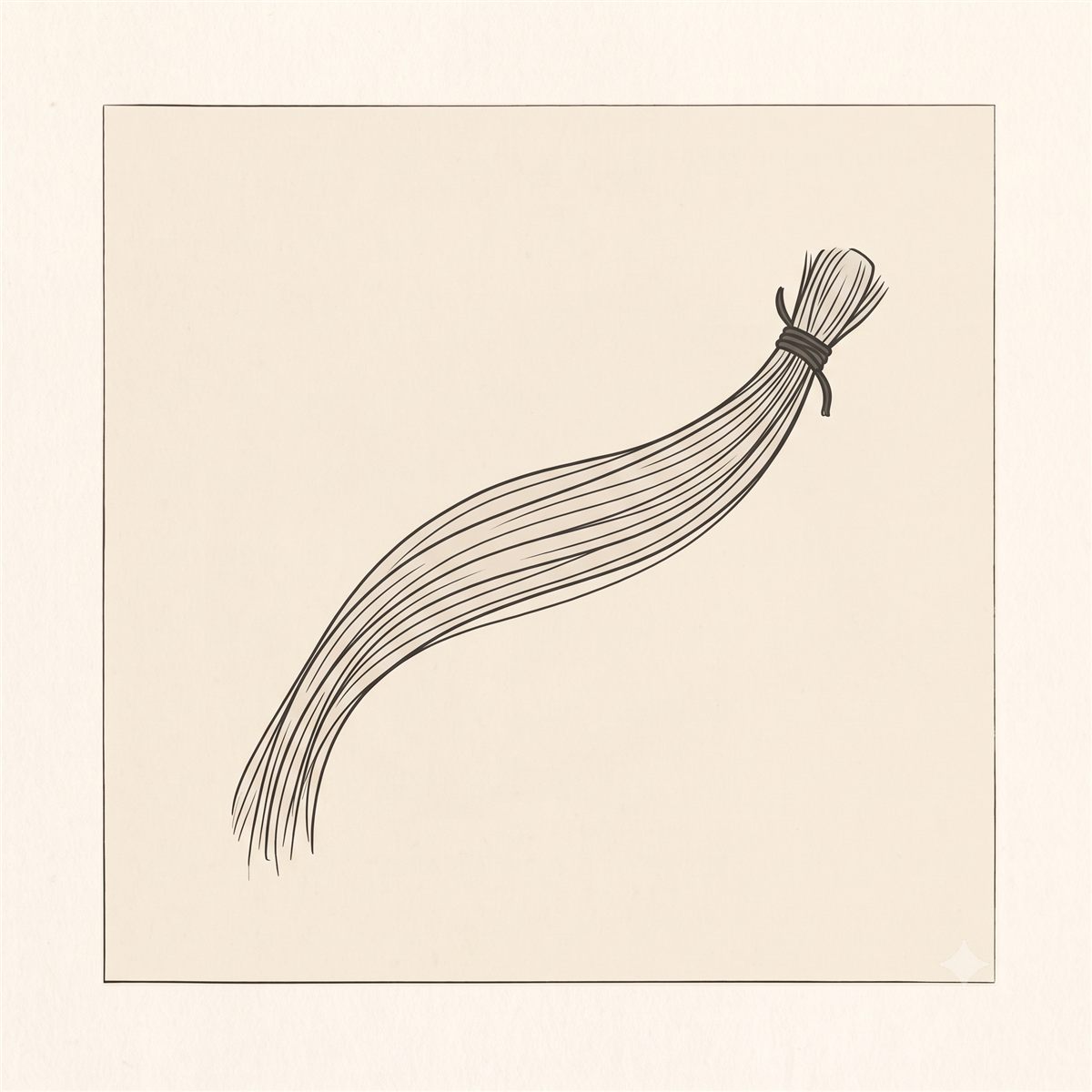 A tied length of fresh horsehair for a bow rehair
