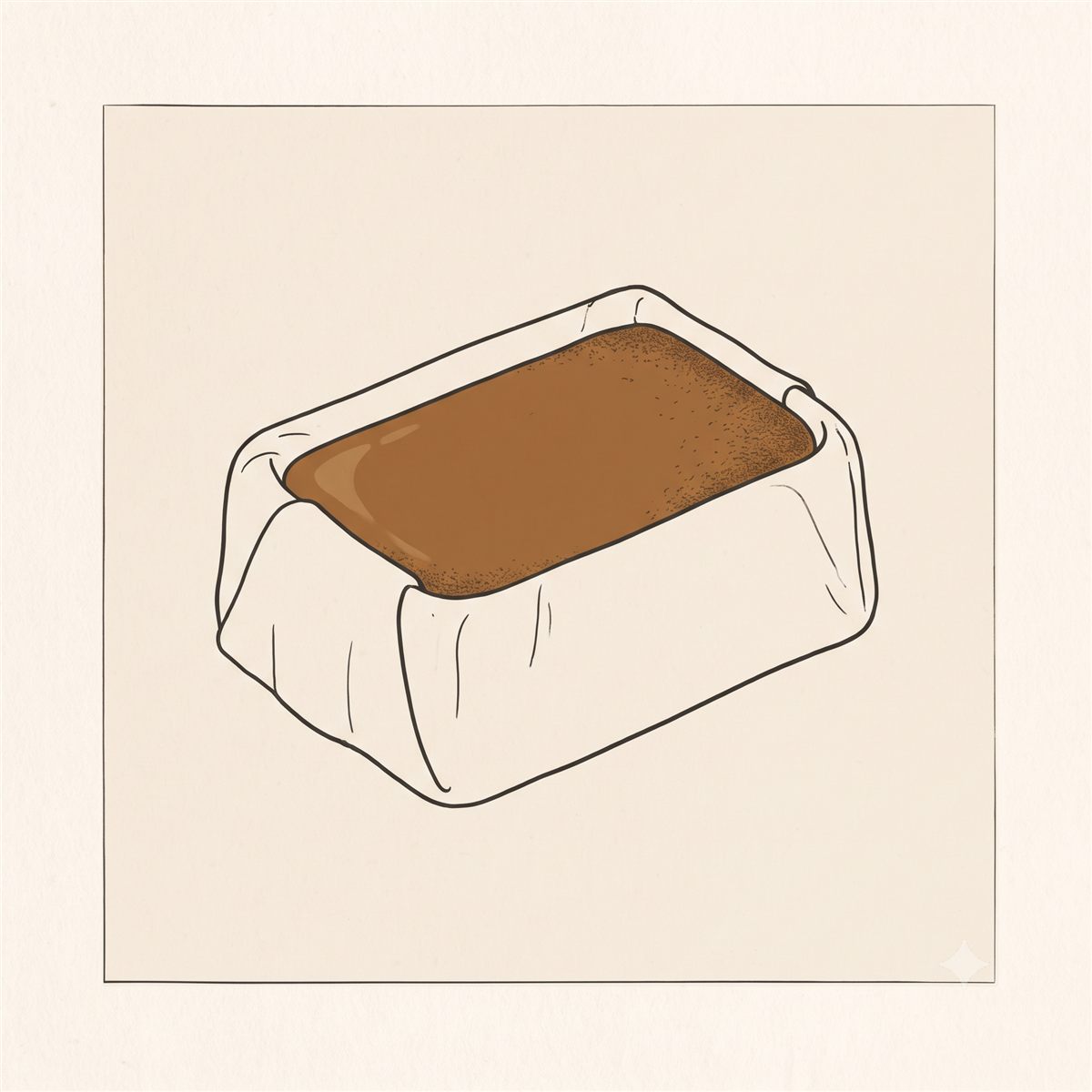Line drawing of a block of rosin in its cloth